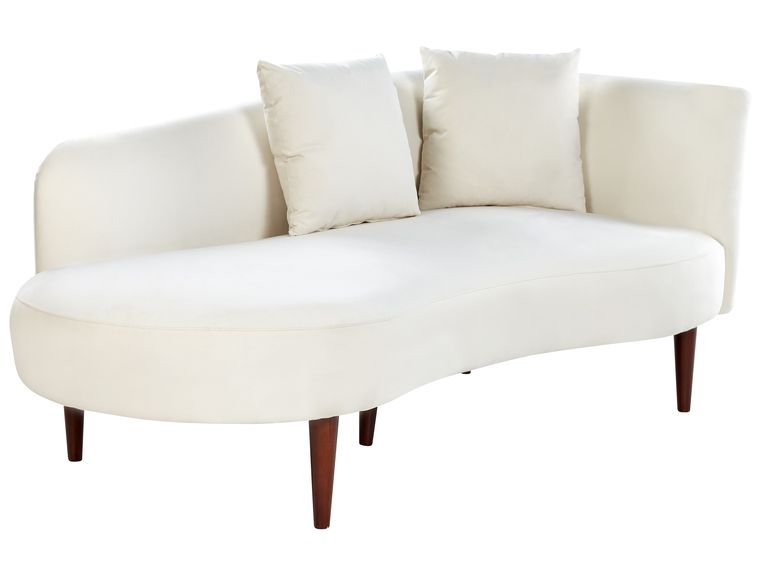 Chaise longue de terciopelo blanco crema/madera oscura derecho CHAUMONT