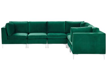 Canapé angle modulable côté gauche en velours vert 6 places EVJA