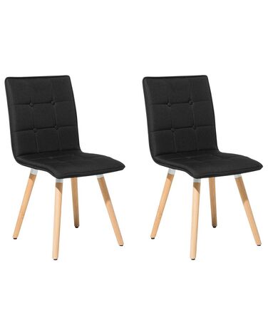 	Conjunto de 2 sillas de comedor de poliéster negro/madera clara BROOKLYN