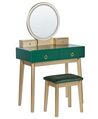 Toaletní stolek se 4 zásuvkami LED zrcadlem a stoličkou zelený/zlatý FEDRY_844776