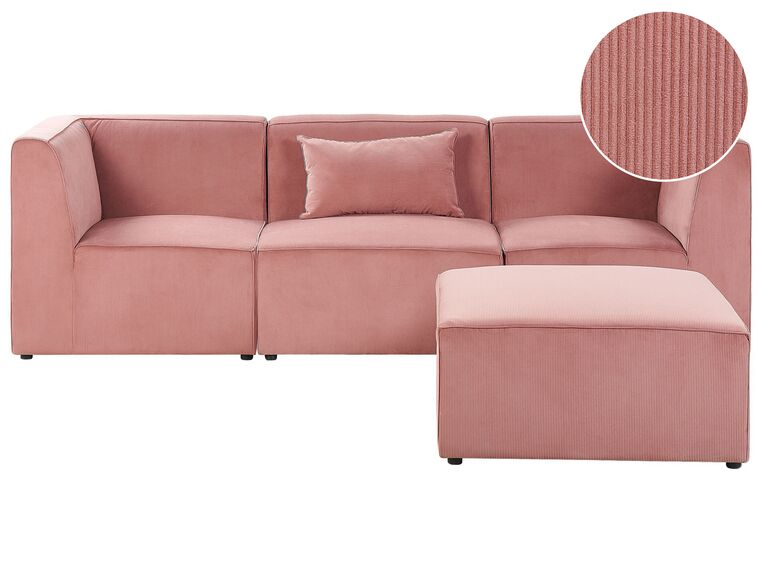 Sofá 3 plazas de pana con reposapiés rosa LEMVIG | Beliani.es