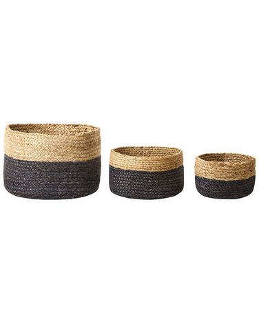 Set of 3 Jute Baskets Natural and Black JABAR