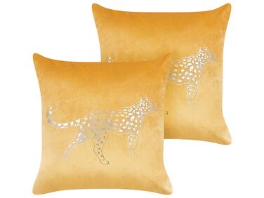 Set of 2 Velvet Cushions Animal Motif 45 x 45 cm Yellow MARULA