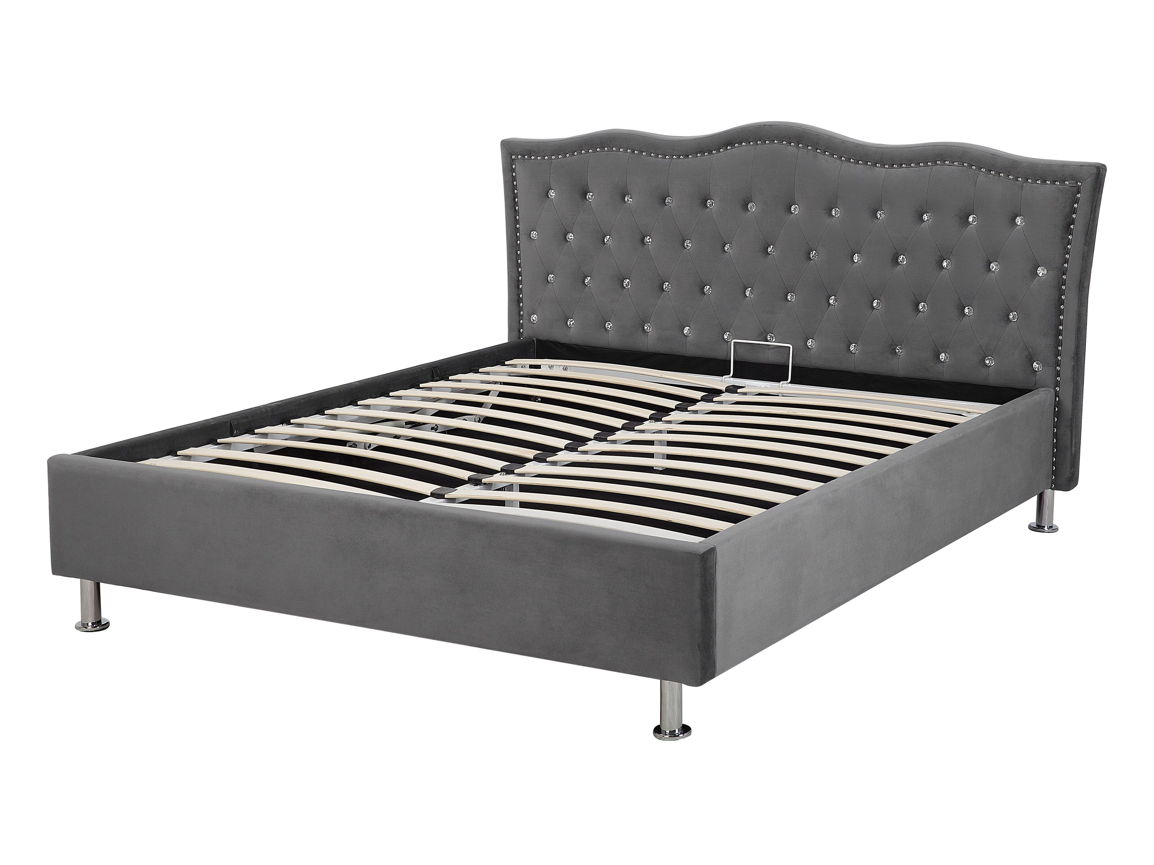 Bett Samtstoff Dunkelgrau Bettkasten 140 X 200 Cm Metz Beliani De