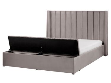 Łóżko wodne welurowe z ławką 160 x 200 cm szare NOYERS
