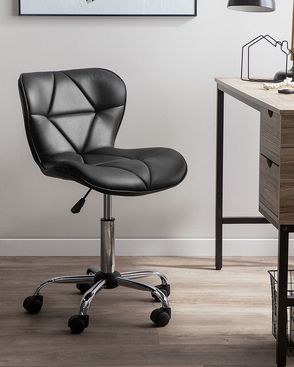 Faux Leather Armless Desk Chair Black VALETTA Beliani.co.uk