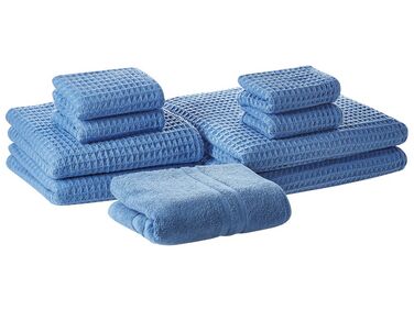 Set of 9 Cotton Towels Blue AREORA