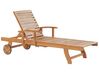 Chaise longue en bois naturel avec coussin blanc crème JAVA_803688