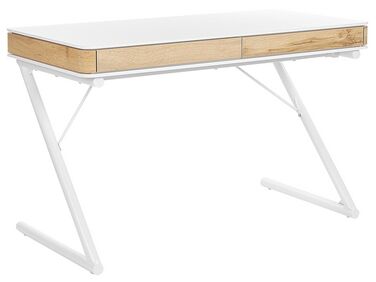 Schreibtisch weiß / heller Holzfarbton 120 x 60 cm 2 Schubladen FONTANA