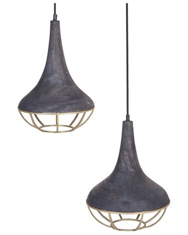 2 Light Mango Wood Pendant Lamp Black and Brass BAGMATI