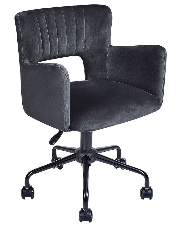 Krzesło biurowe regulowane welurowe czarne SANILAC_855179
