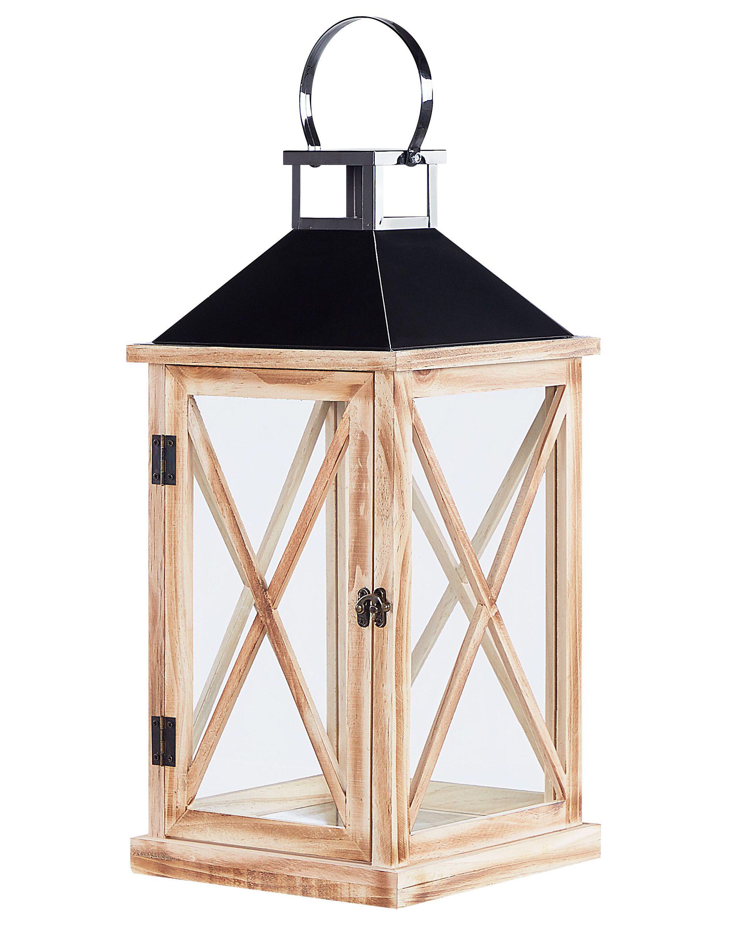 Lanterna de madeira de pinho castanho e preto 61 cm TELAGA