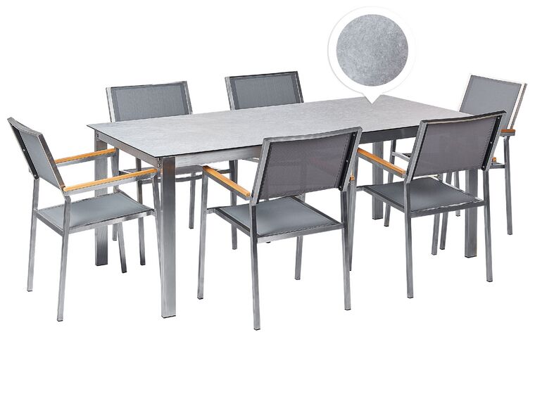 6 Seater Garden Dining Set Grey Glass Top with Grey Chairs COSOLETO/GROSSETO_881683