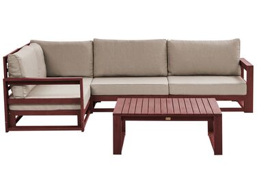 Lounge Set zertifiziertes Holz mahagonibraun 4-Sitzer rechtsseitig modular Auflagen taupe TIMOR II