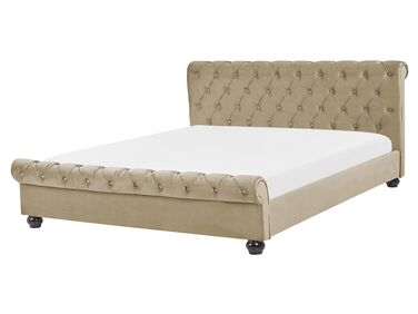 Łóżko welurowe 160 x 200 cm beżowe AVALLON