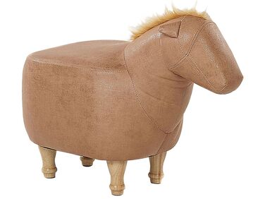 Faux Leather Animal Stool Sand Beige HORSE