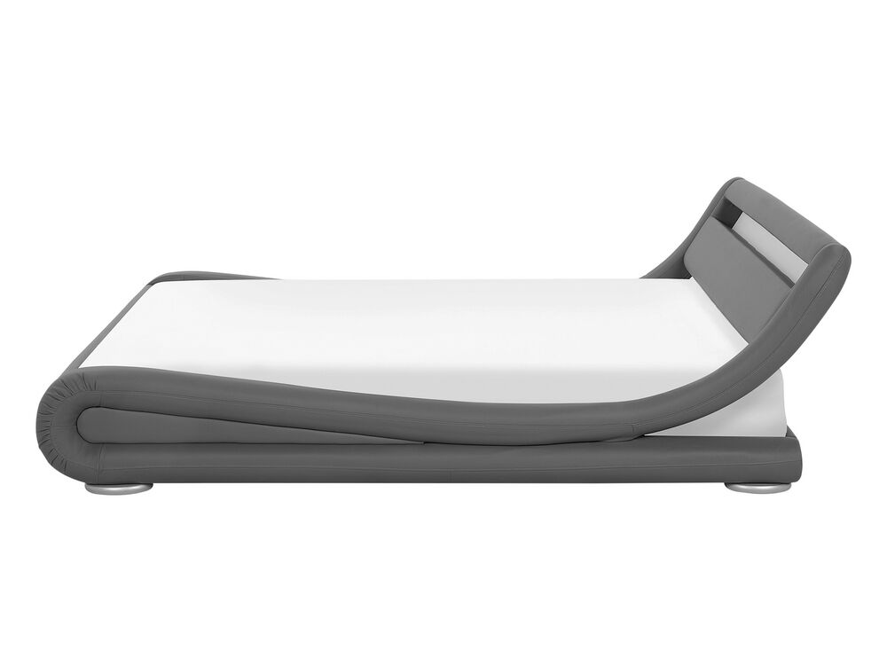 Faux Leather EU Double Size LED Waterbed Grey AVIGNON Beliani.co.uk