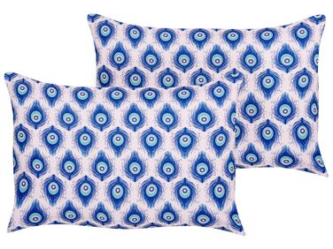 Set of 2 Outdoor Cushions Peacock Pattern 40 x 60 cm Blue and Pink CERIANA