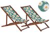 Set of 2 Acacia Folding Deck Chairs and 2 Replacement Fabrics Dark Wood with Off-White / Chamomile Pattern ANZIO_819920