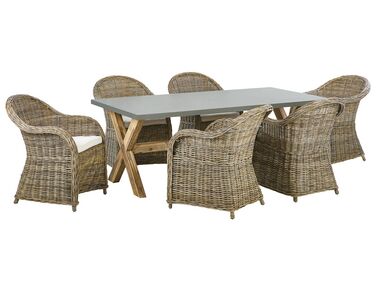 Trädgårdsmatgrupp med bord och 6 stolar rotting naturlig SUSUA / OLBIA