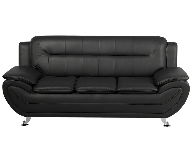 3 Seater Faux Leather Sofa Black LEIRA_687394