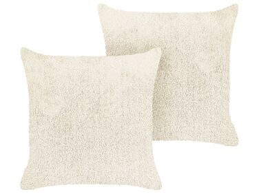 Set of 2 Faux Fur Cushions 45 x 45 cm Light Beige PILEA
