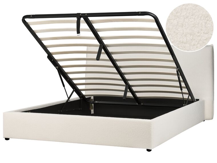 Buklé posteľ s úložným priestorom 160 x 200 cm krémová biela LAVAUR_913347