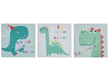 Set of 3 Dinosaur Canvas Art Prints 30 x 30 cm Multicolour BINGUI