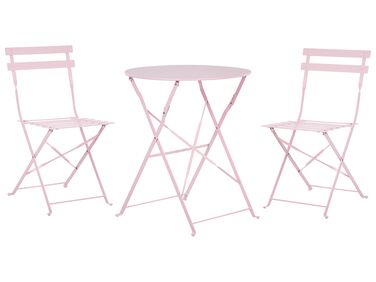 Salon de jardin bistrot table et 2 chaises en acier rose pastel FIORI