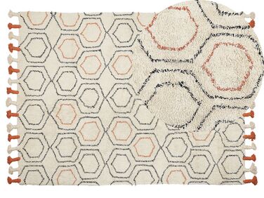 Teppich Baumwolle beige / orange 140 x 200 cm geometrisches Muster Kurzflor HAJIPUR