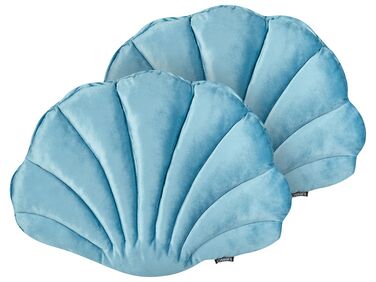 Set of 2 Velvet Seashell Cushions 47 x 35 cm Blue CONSOLIDA