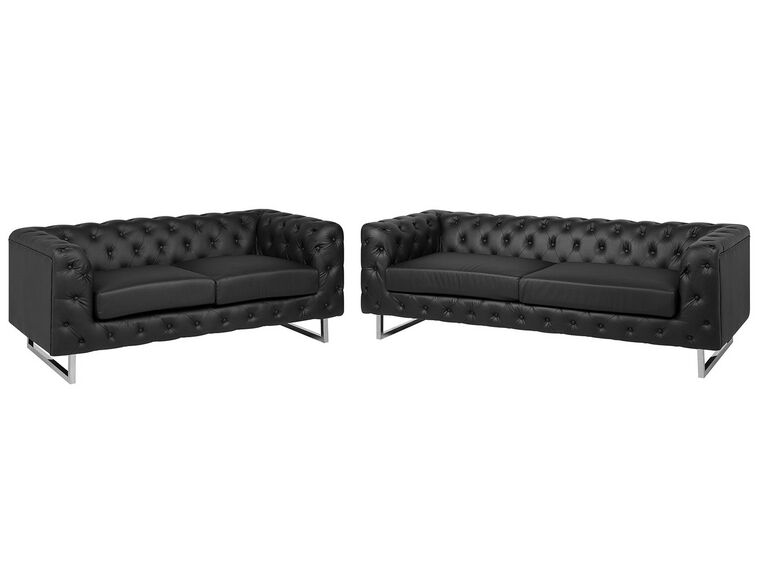 Faux Leather Sofa Set Black VISSLAND_741257