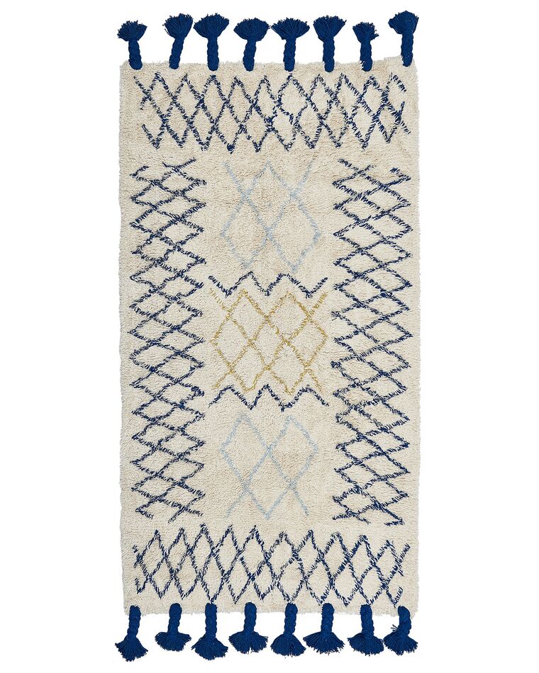Teppich Baumwolle beige / blau 80 x 150 cm geometrisches Muster Kurzflor ERZINCAN_839253