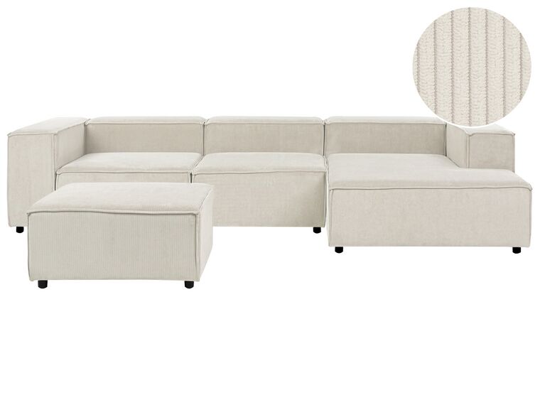 Left Hand 3 Seater Modular Jumbo Cord Corner Sofa with Ottoman Off-White APRICA_907761