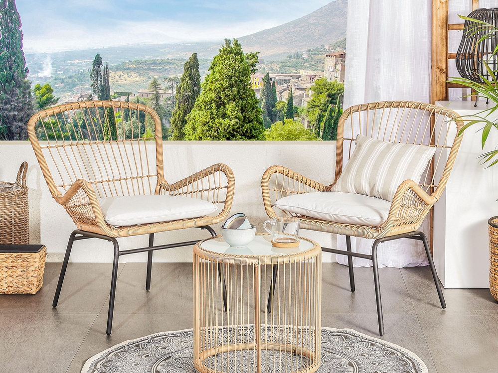 Set tavolo e sedie per balcone, sala da pranzo e soggiorno, colore naturale