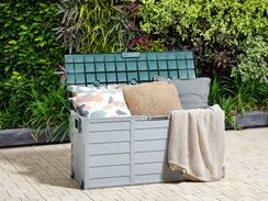 Säilytyslaatikko puutarhaan 112x50 cm beige/vihreä LOCARNO Säilytyslaatikko puutarhaan 112x50 cm beige/vihreä LOCARNO