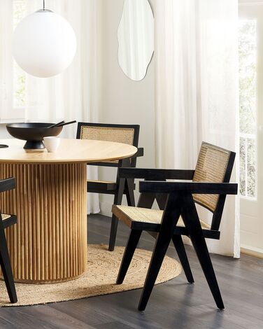 Wooden Chair with Rattan Braid Light Wood and Black WESTBROOK