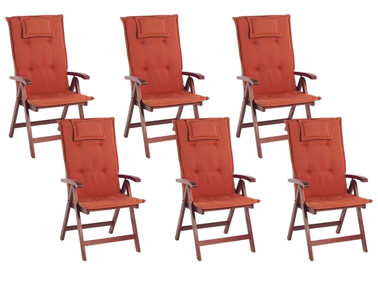 Zestaw 6 krzeseł ogrodowych drewno akacjowe z poduszkami czerwonymi TOSCANA_783978