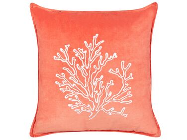 Velvet Cushion Coral Motif 45 x 45 cm Red NORI