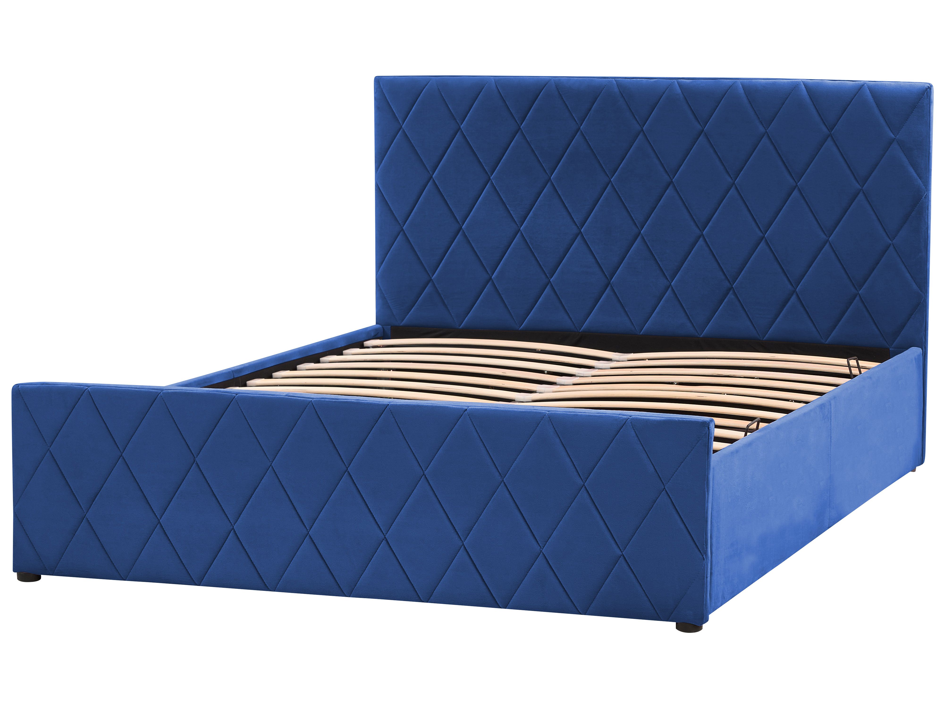 Velvet EU Double Size Ottoman Bed Blue ROCHEFORT Beliani.co.uk