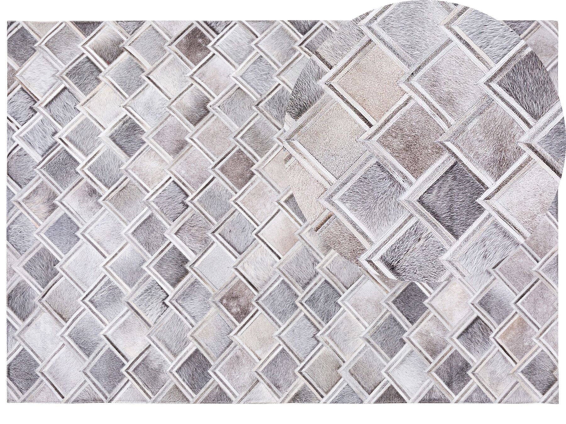 Natrlicher Lederteppich geometrisches Muster 160 x 230 cm Grau Agacli
