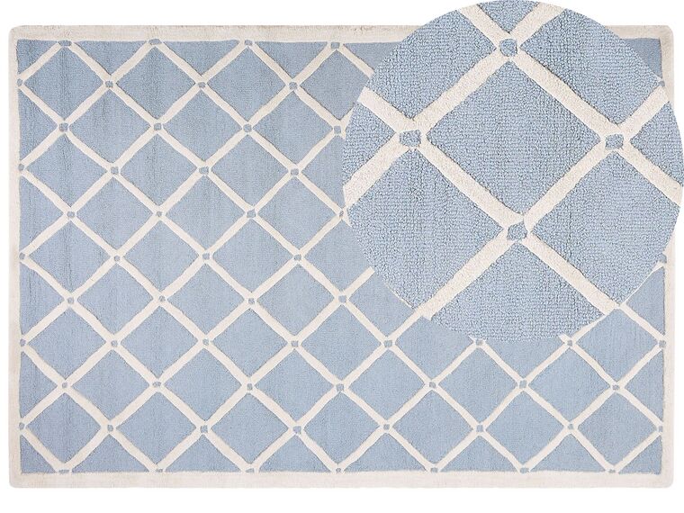 Teppich Wolle hellblau 160 x 230 cm marokkanisches Muster Kurzflor DALI_802986