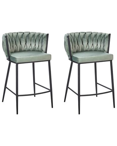 Set of 2 Velvet Bar Chairs Light Green MILAN