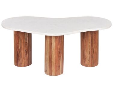 Mesa de centro de mármol blanco y madera clara CASABLANCA