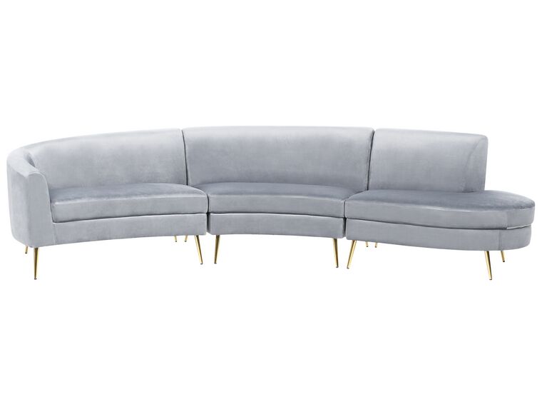 4 Seater Curved Velvet Sofa Light Grey MOSS_851288