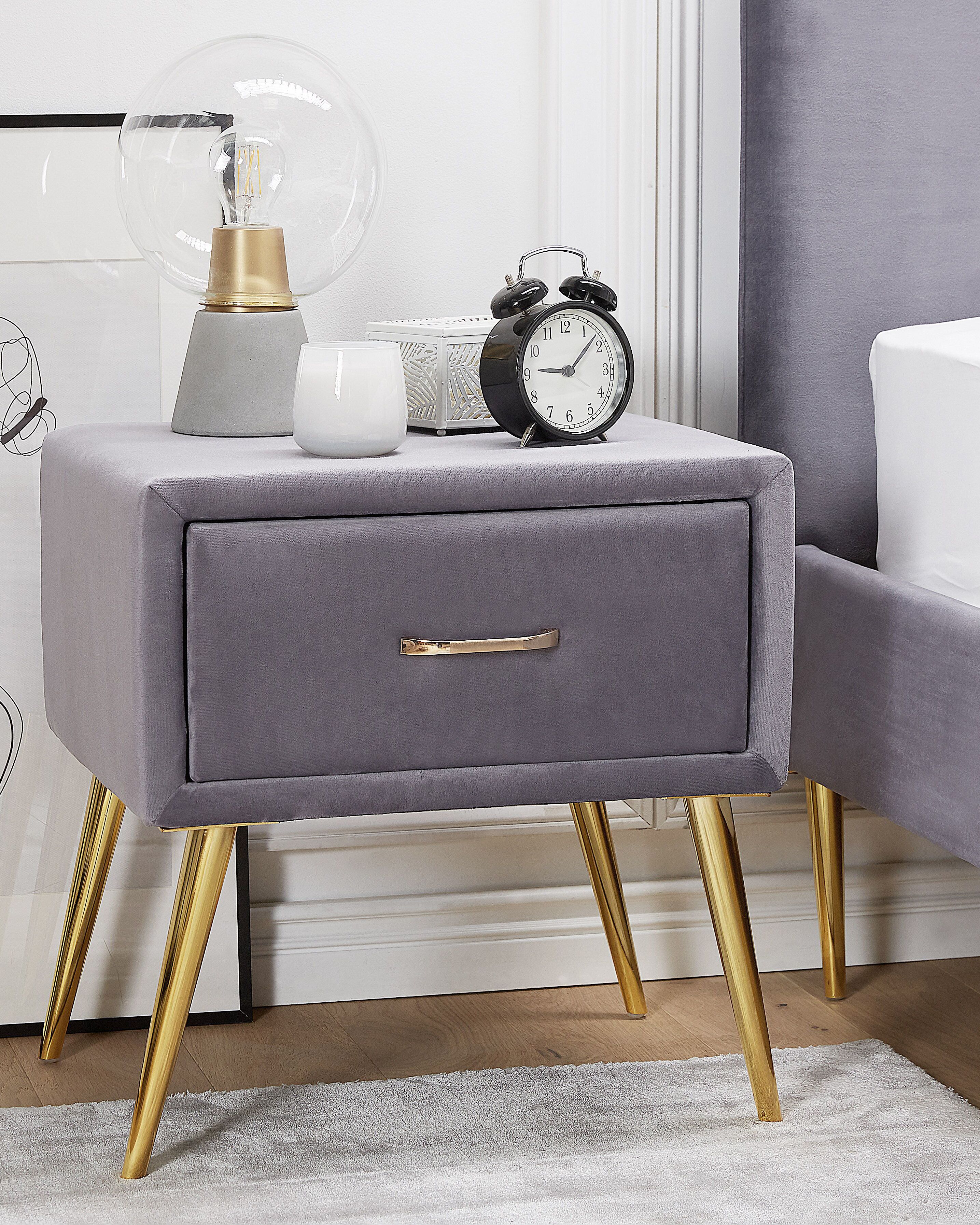 1 Drawer Velvet Bedside Table Grey FLAYAT | Beliani.co.uk
