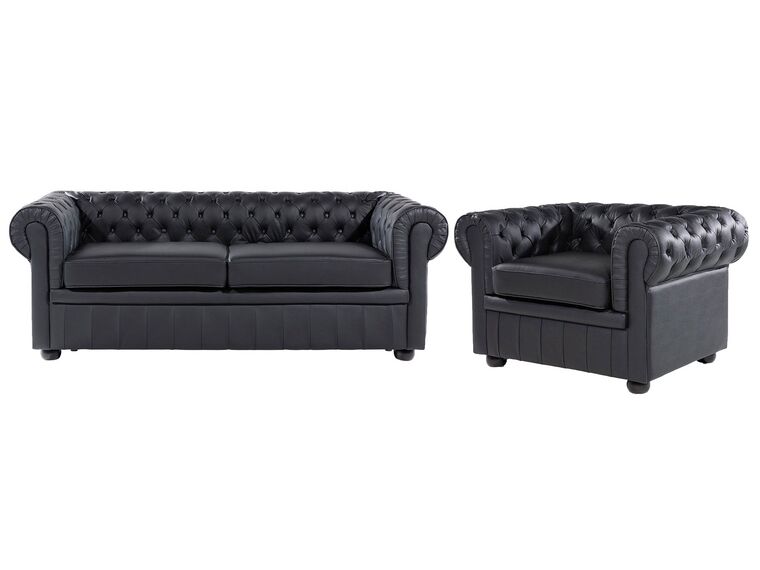Sofa Set Leder schwarz 4-Sitzer CHESTERFIELD_769411