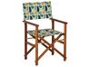 Set of 2 Acacia Folding Chairs and 2 Replacement Fabrics Dark Wood with Grey / Geometric Pattern CINE_819374