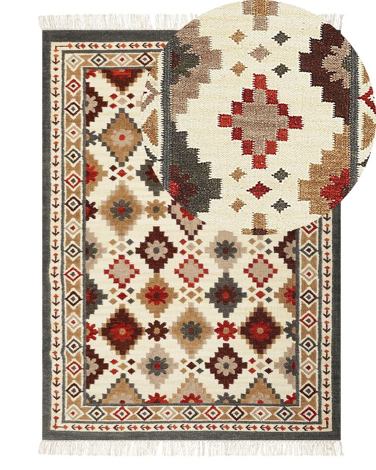 Dywan wełniany kilim 140 x 200 cm wielokolorowy GHUKASAVAN _859056