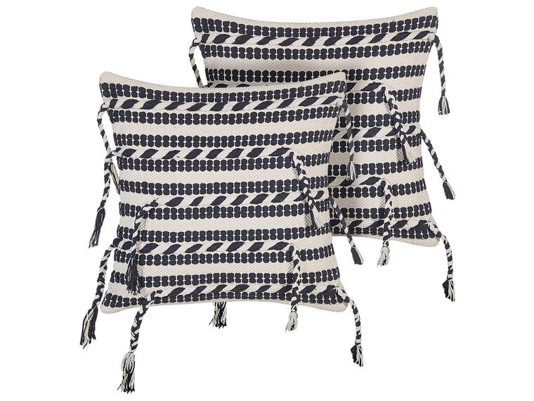 Set of 2 Cotton Cushions Striped Pattern 45 x 45 cm Black and White ENDIVE_843530